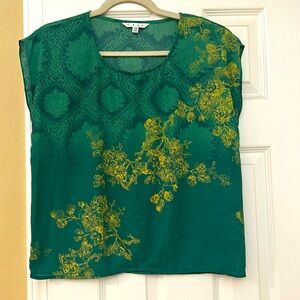 Cabi Green Floral Cap Sleeve Blouse Small